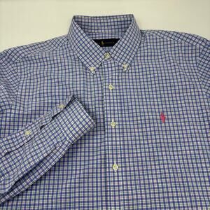 Ralph Lauren Large Blue Pink Multicolor Plaid Long Sleeve Button Down Shirt